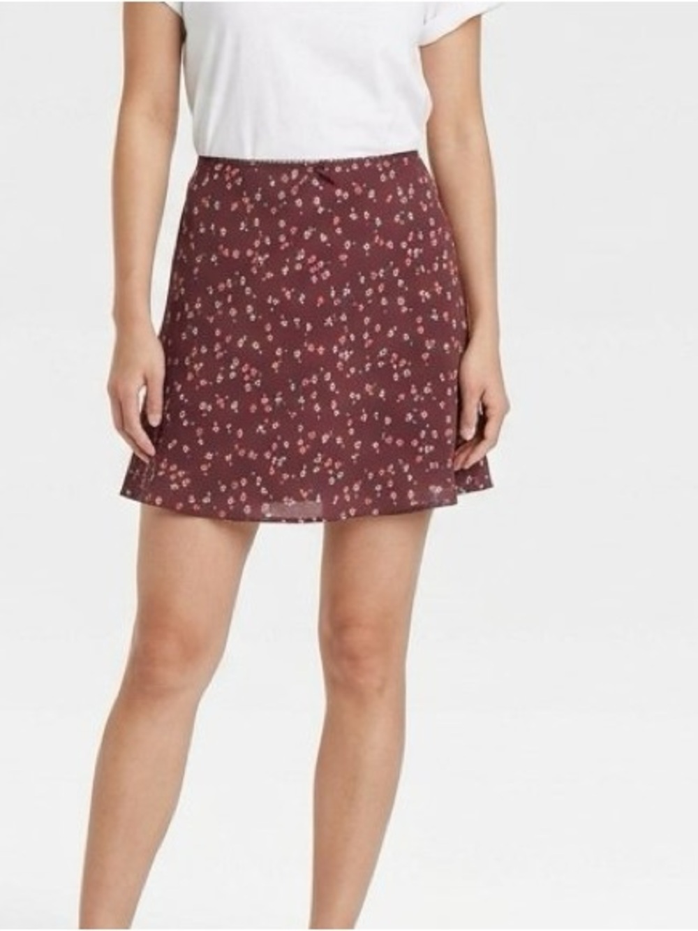 Burgundy Floral A-Line Skirt with Pink Accents